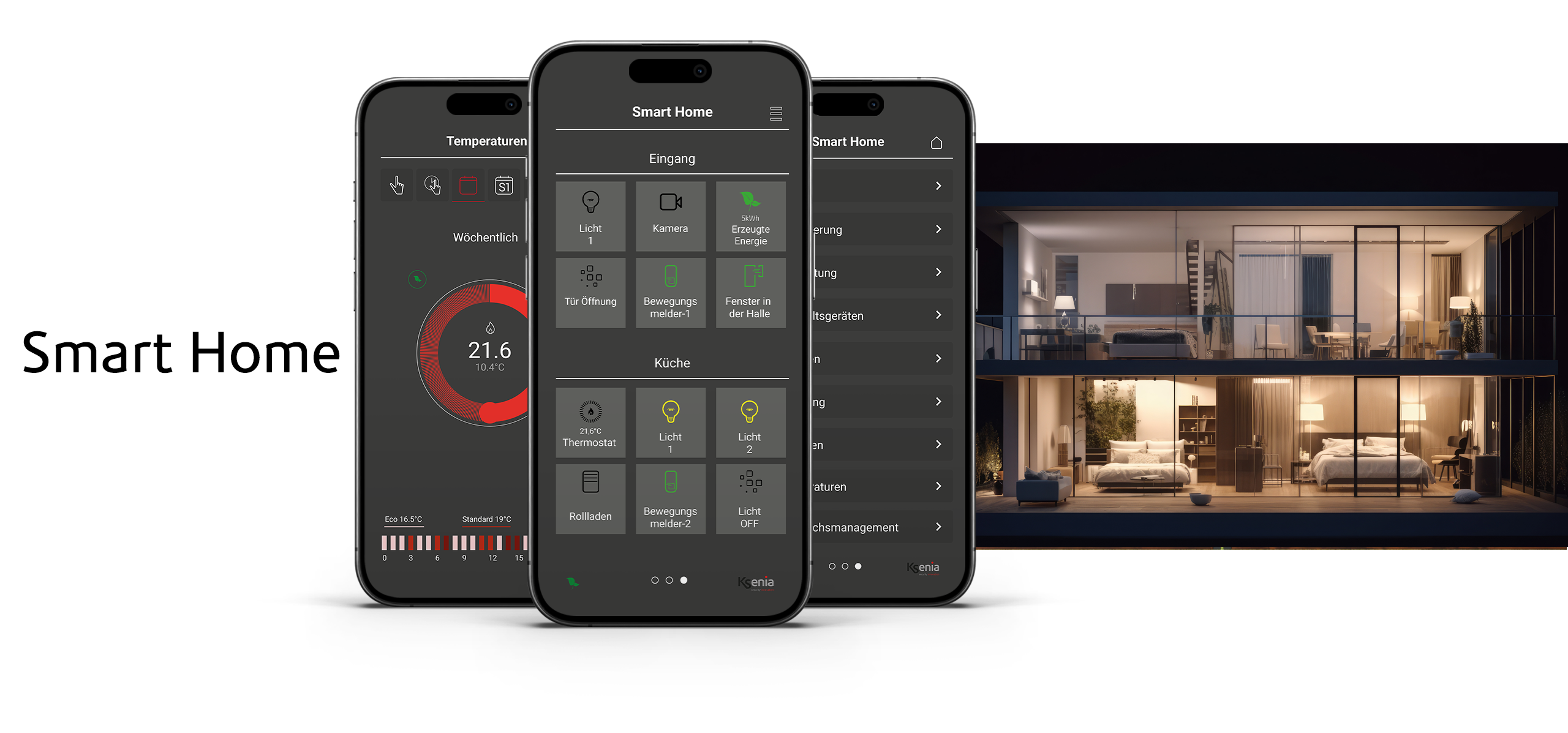 Ein sicheres Zuhause und Lares 4.0-App-Bildschirme