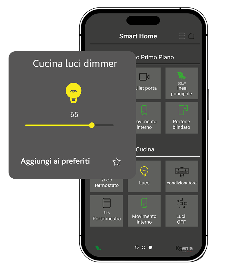 funzione luci nella sezione smart home dell'app lares 4.0