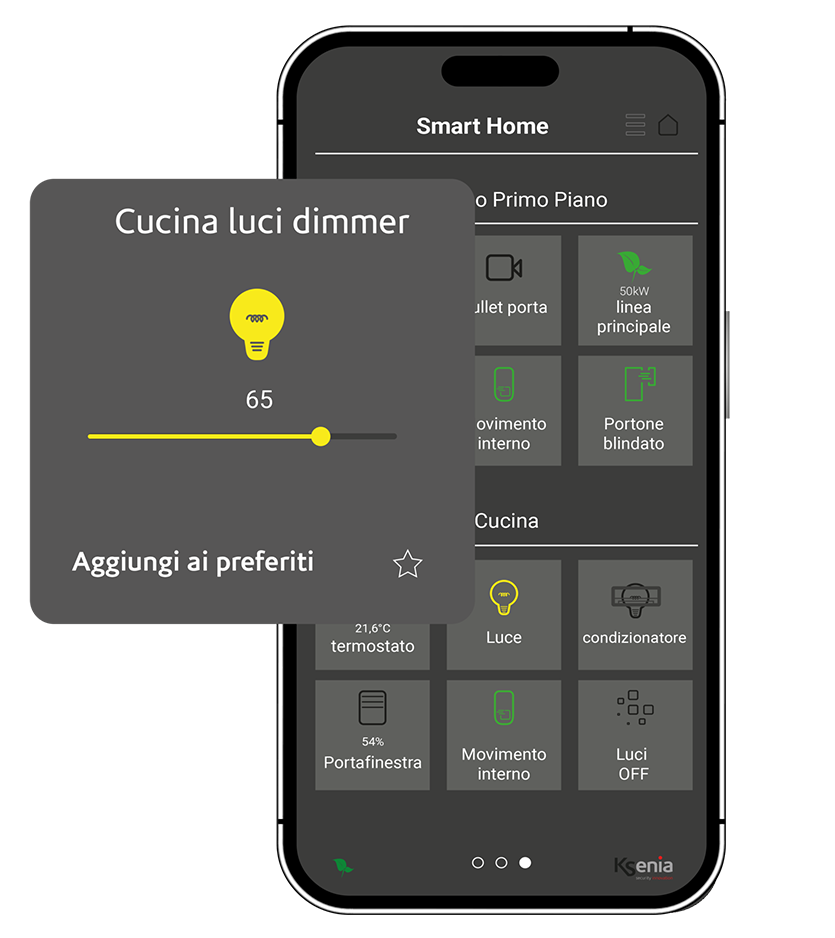 funzione luci e popup nella sezione smart home dell'app lares 4.0
