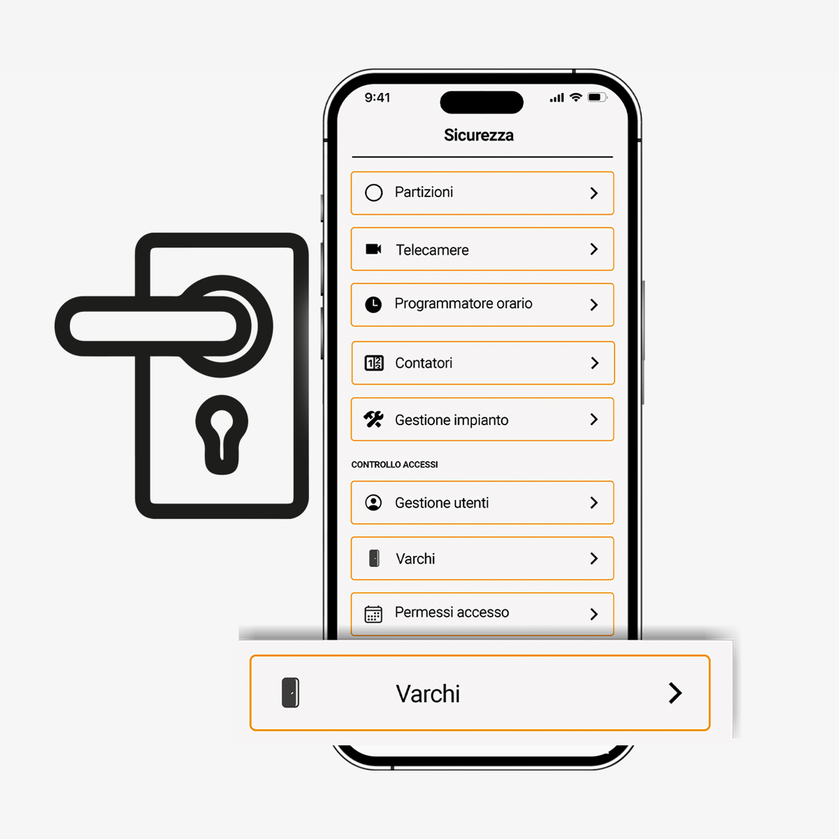 menù controllo accessi su app lares4.0