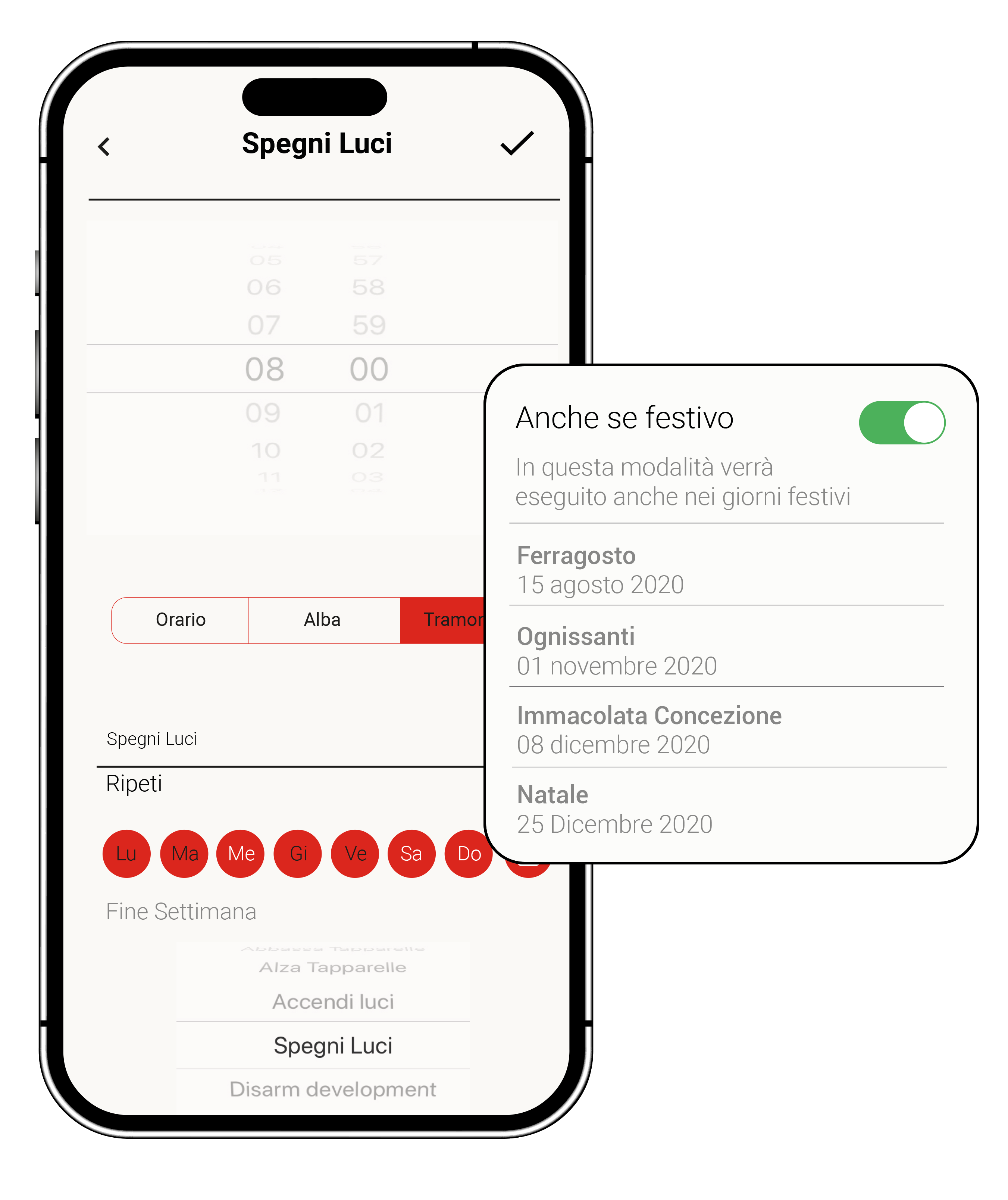 funzione programmatore orario nella sezione Sicurezza dell'app lares 4.0