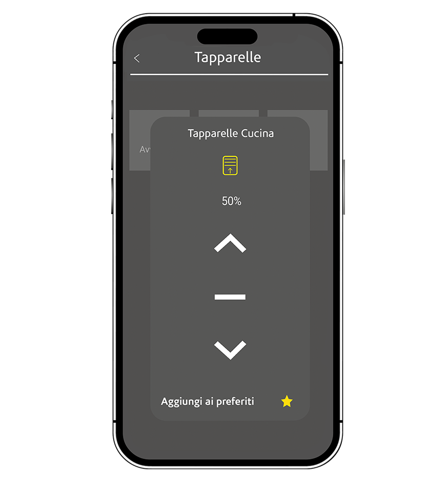 Interfaccia per il totale controllo delle tapparelle di casa nella sezione domotica dell'app lares 4.0